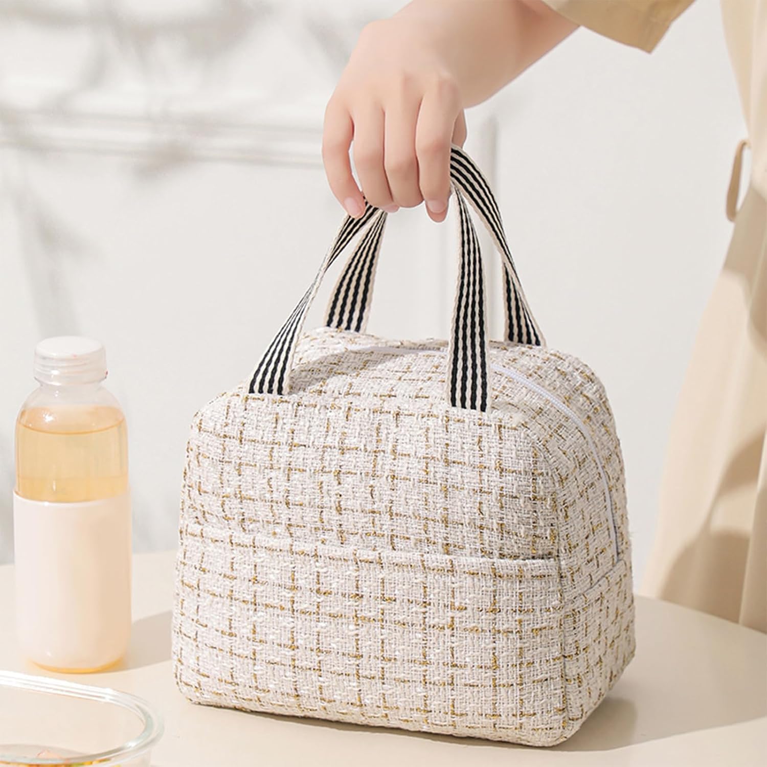 Insulated,Lunch,Bag,Tote,Bag,for,Women White Checkered