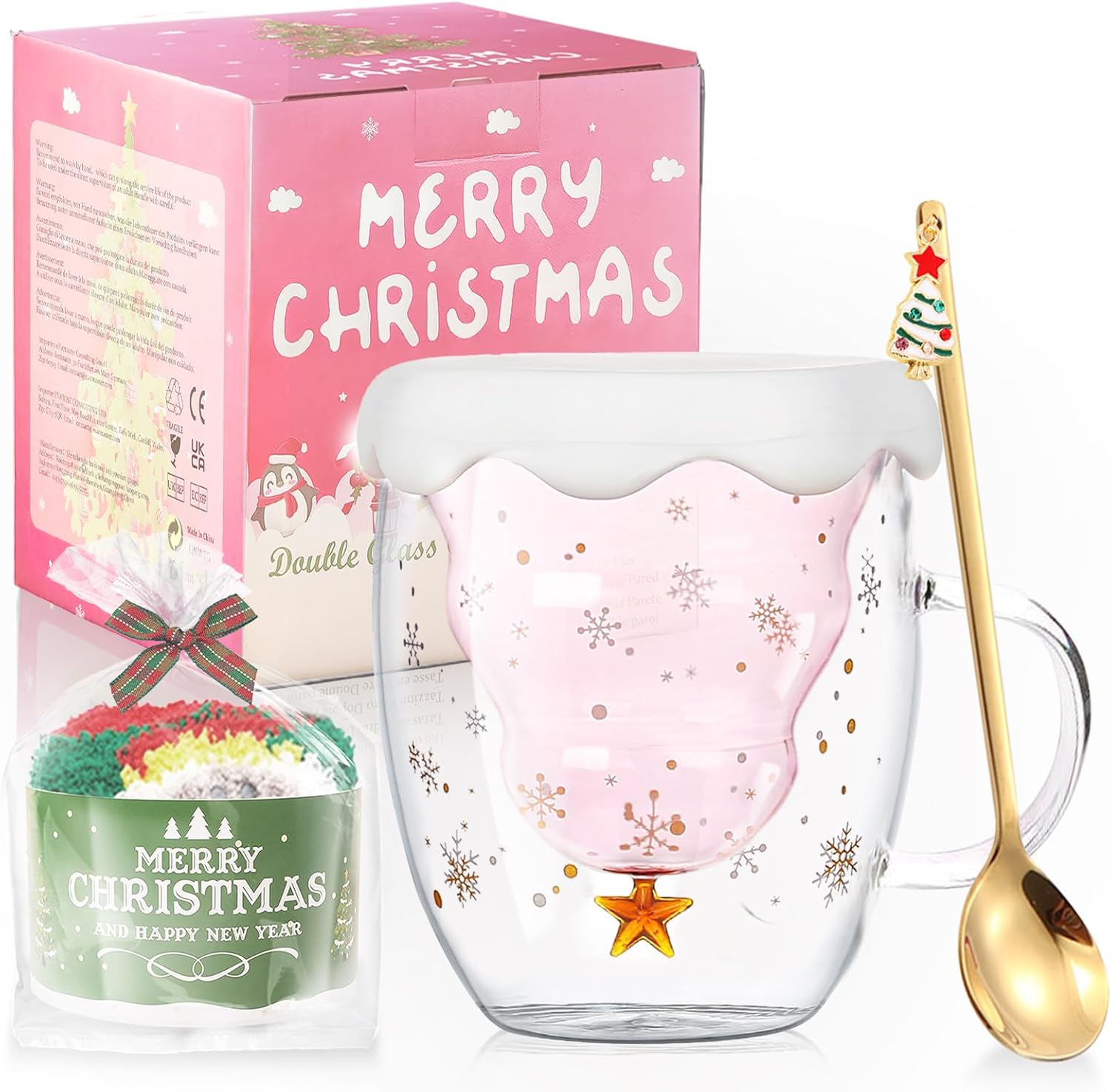 Cute Christmas Tree Mugs  Walled Glasses Coffee Mug (Pink)